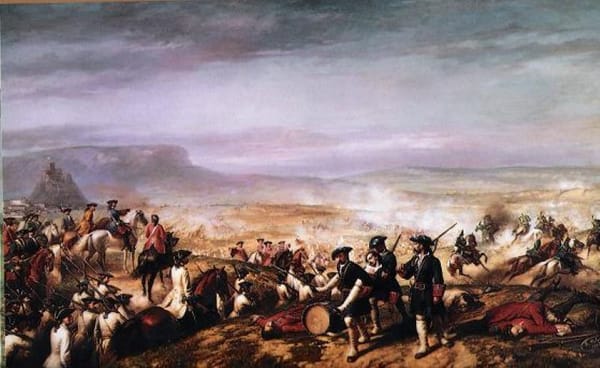 A dramatic painting depicting the Battle of Puente de Calderón.