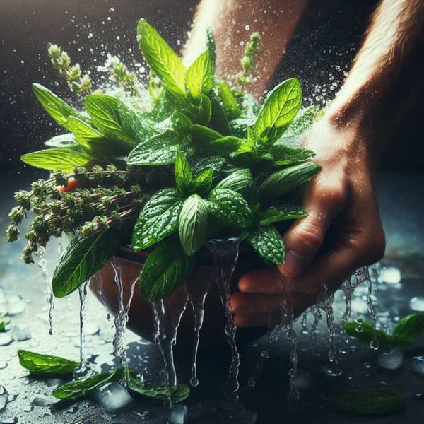 Ice bath revives wilted herbs, making them crisp and ready to use.