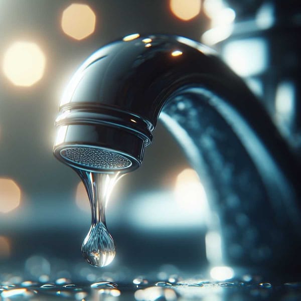  Close-up of a water droplet on a faucet, highlighting the importance of fixing leaks.