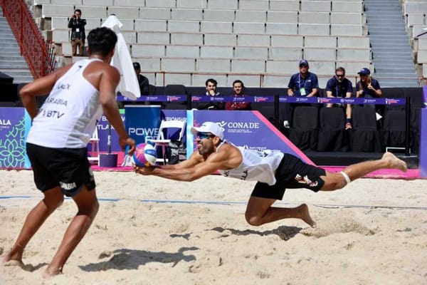 Mexican beach volleyball players during a previous tournament. Will they secure their Olympic spot on home sand?