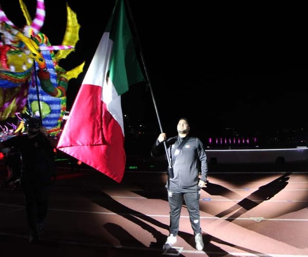 Bryan Leonel Enriquez Gonzalez proudly carries Mexico's flag at the Grand Prix of Para Athletics Xalapa 2024.