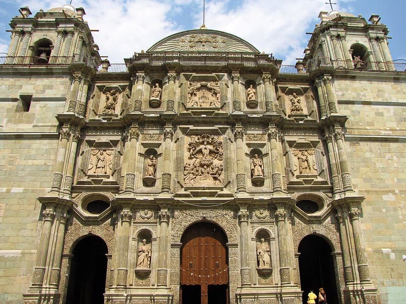 Façade of the Cathedral of Oaxaca, Mexico.