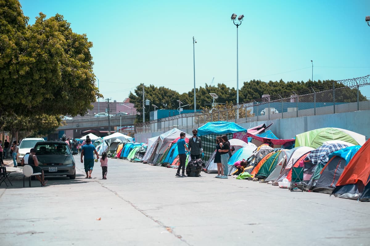 A migrant camp site on the US-Mexico border.
