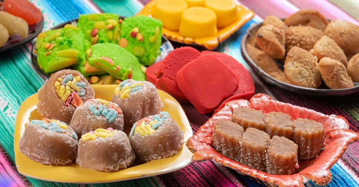 A colorful collection of traditional Mexican sweets that show the skill and artistry.