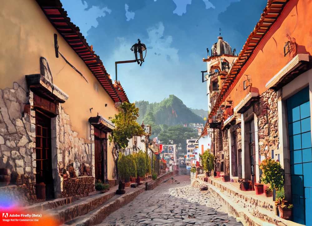 A street view of the charming colonial town of Taxco, Mexico, famous for its silver industry.