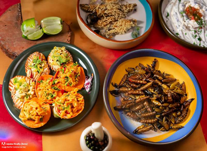 A vibrant display of insect-based dishes, showcasing the State of Mexico's rich culinary traditions.