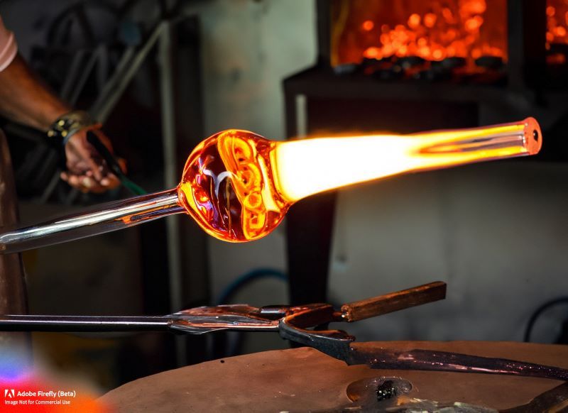 A skilled glass artisan demonstrates the intricate process of glass blowing, shaping molten glass.