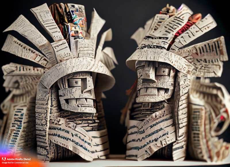 A paper sculpture using newspaper as the base material.