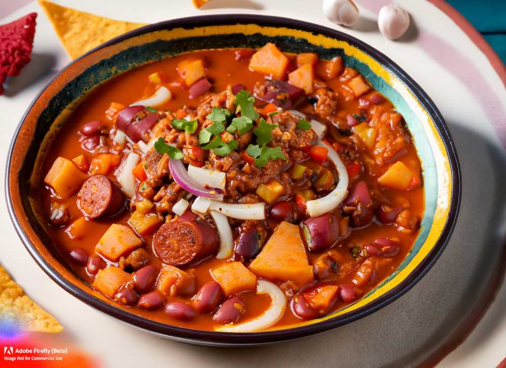 A colorful plate of "frijoles charros," a hearty Mexican stew.