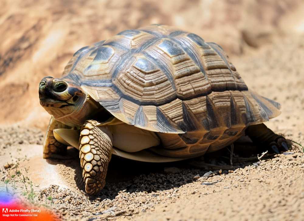 A desert tortoise basks in the sun at the Desert Tortoise Conservation Center.