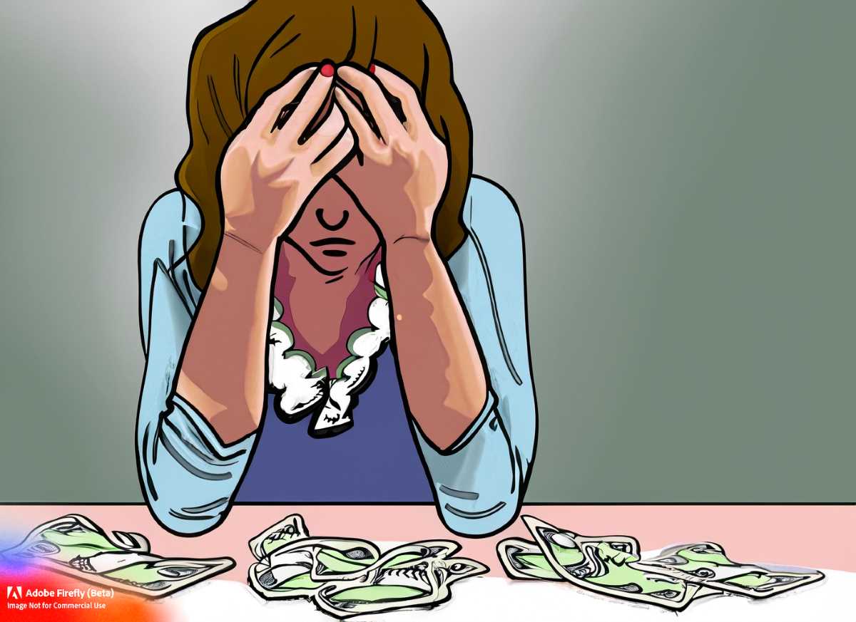 A person counting their money, feeling stressed and overwhelmed.