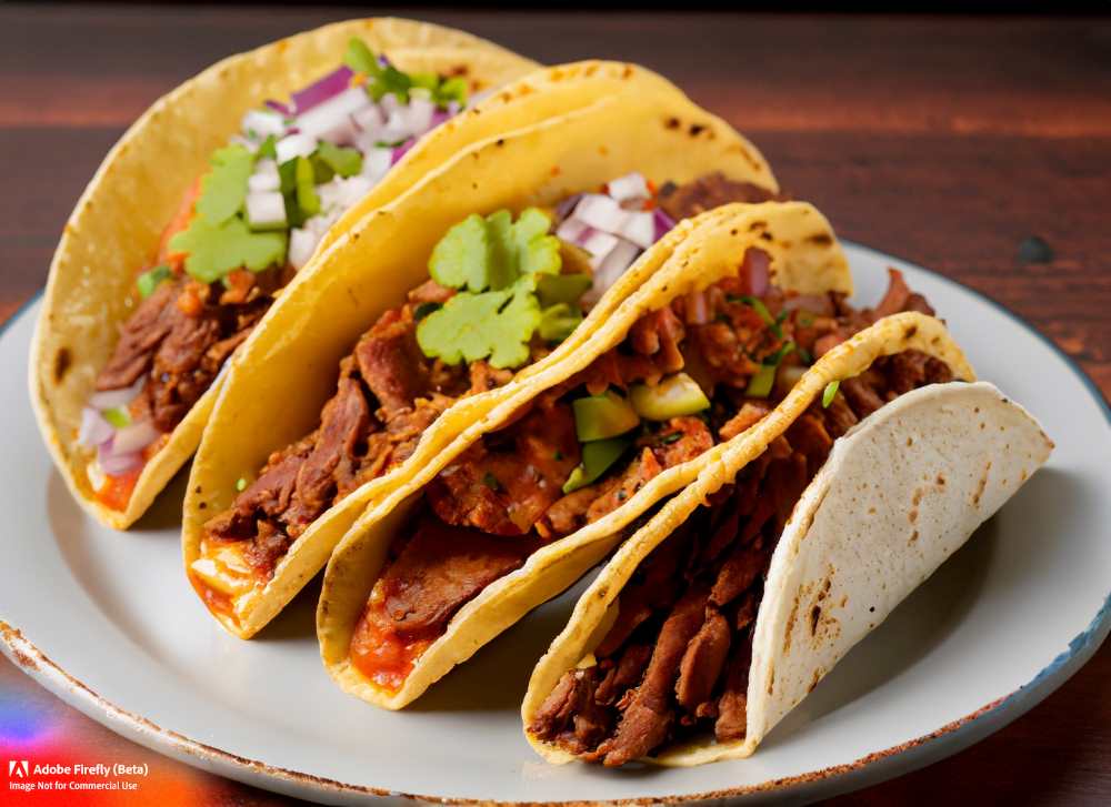 A plate of Tacos al Pastor, a classic Mexican dish that is not typically spicy but is full of flavor.