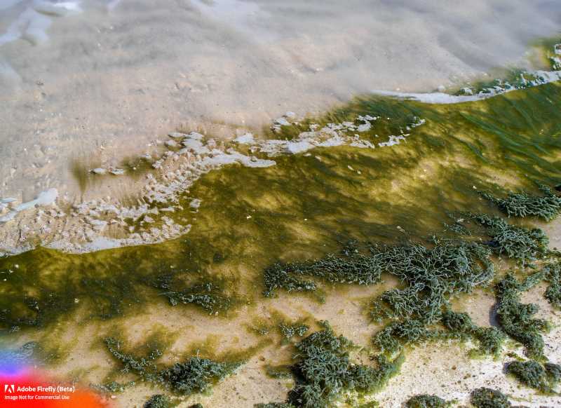 A close-up of the foul-smelling algae blanketing Florida beaches, potentially harboring flesh-eating bacteria.