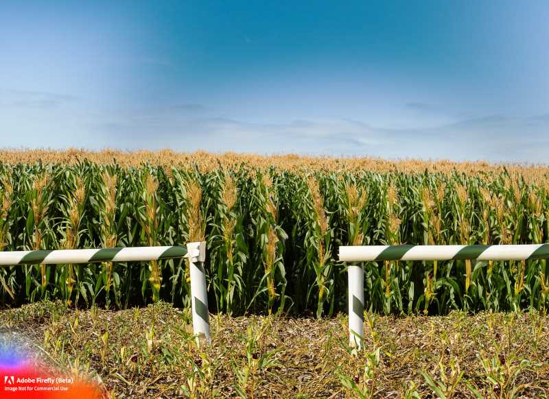 A symbolic representation of the corn conundrum: a cornfield divided by a barrier.