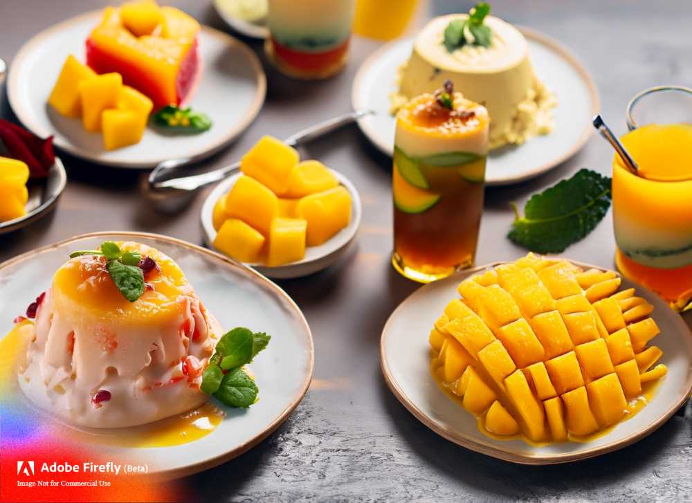 A mouthwatering array of mango-infused dishes, desserts, and beverages.