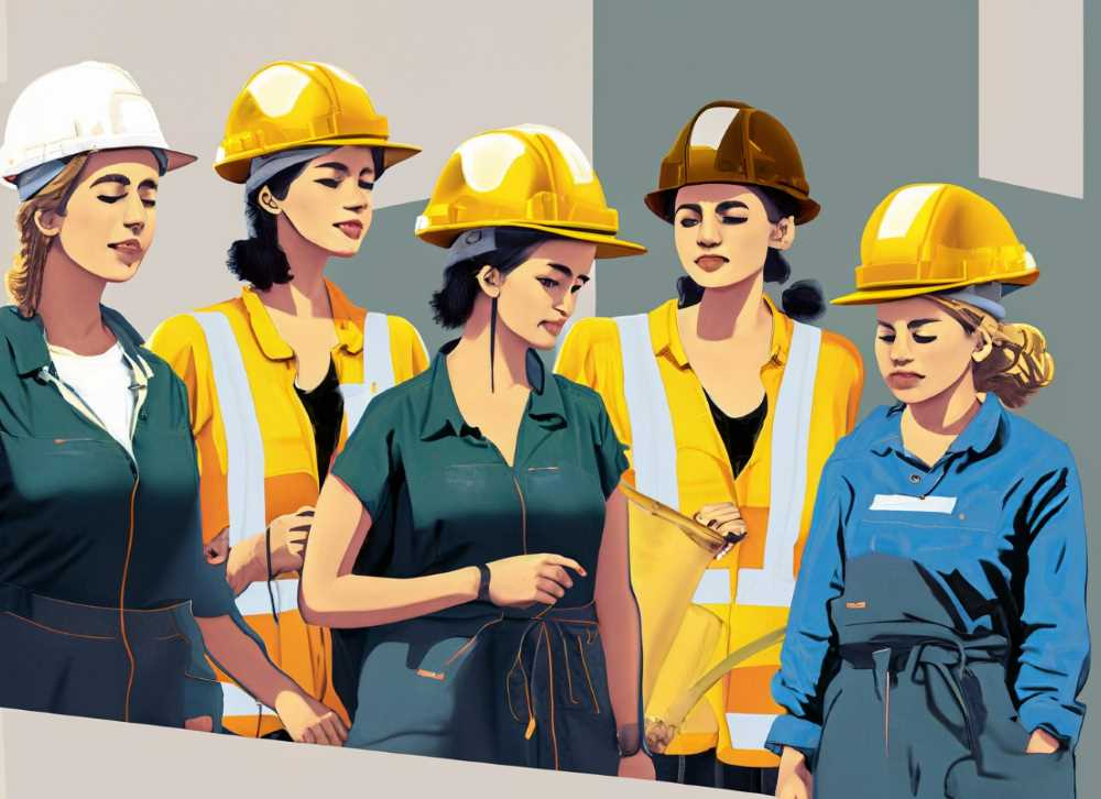 A group of female masons at a training course, challenging construction industry norms.