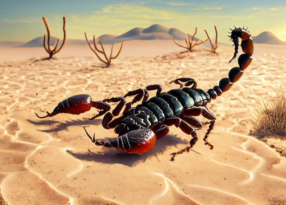 A close-up of a venomous scorpion, whose sting has severe public health implications in various parts of the world.
