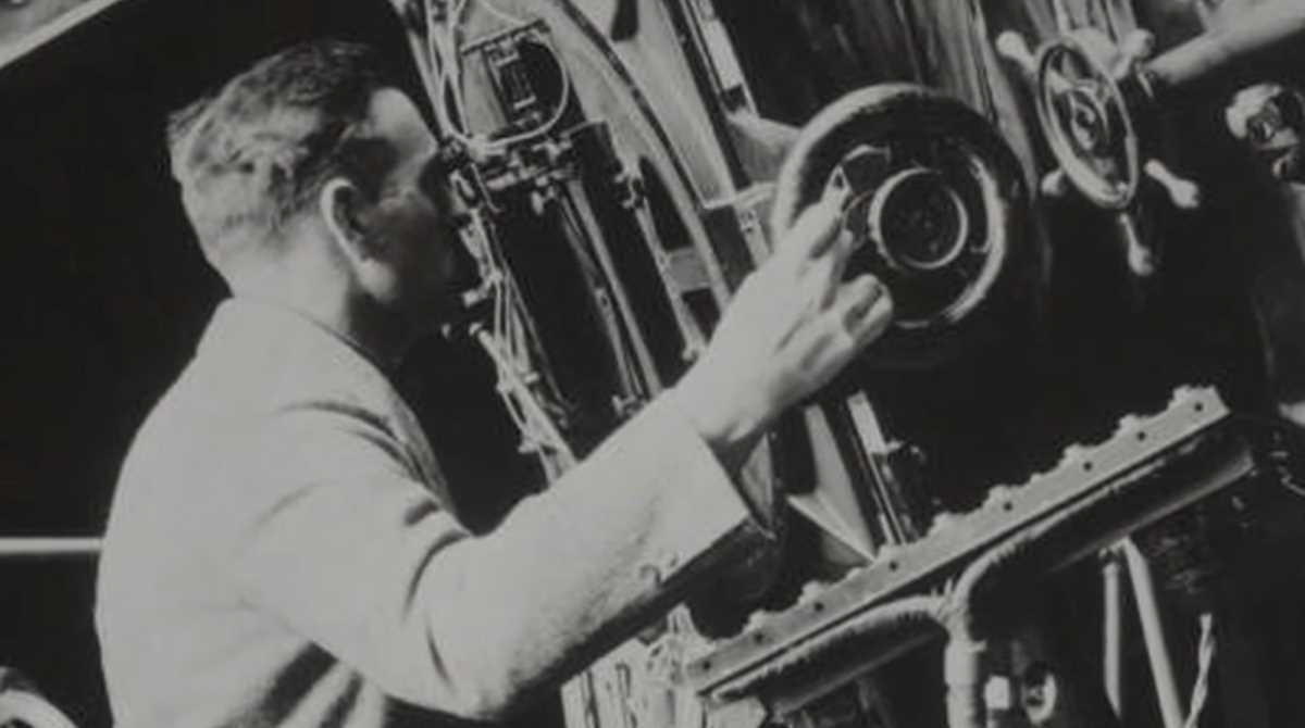 Edwin Hubble at his telescope: The man whose gaze into the cosmos revolutionized our understanding.