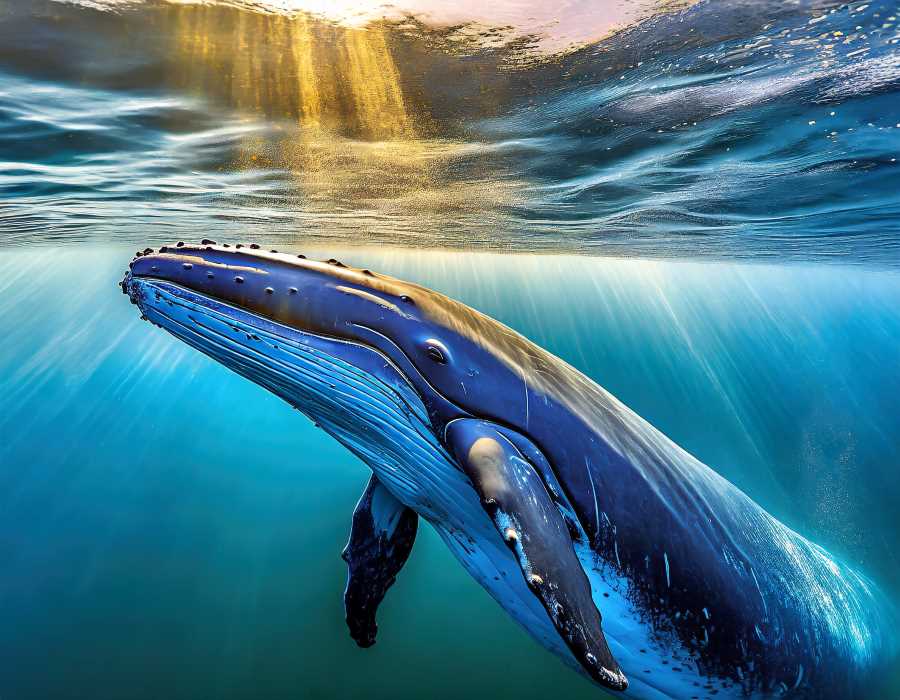 A magnificent blue whale surfaces in the Gulf of California, a testament to the ocean's splendor.