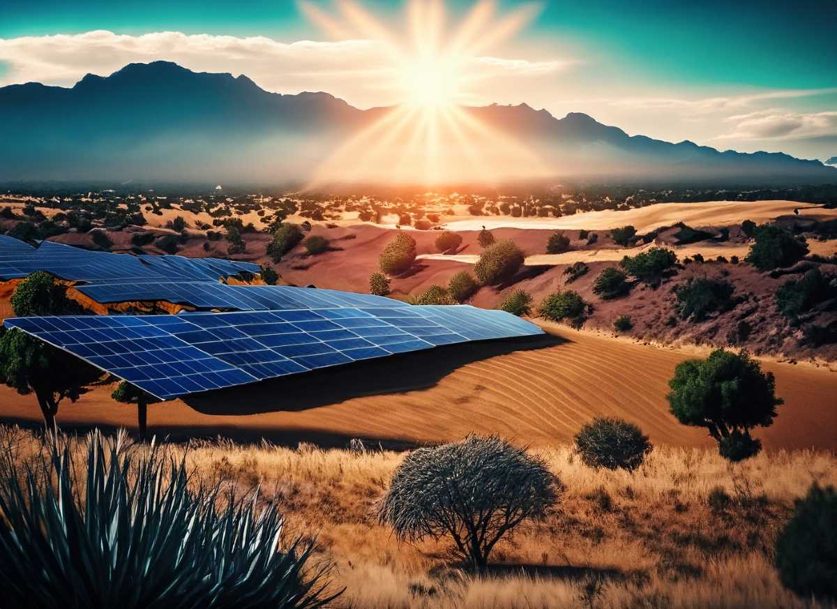 A stunning Mexican landscape basking in solar glory, a testament to the nation's untapped solar wealth.